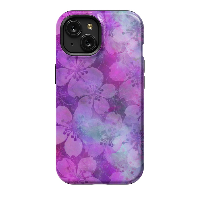 iPhone 15 StrongFit Purple Watercolor Flower Pattern by Andrea Haase