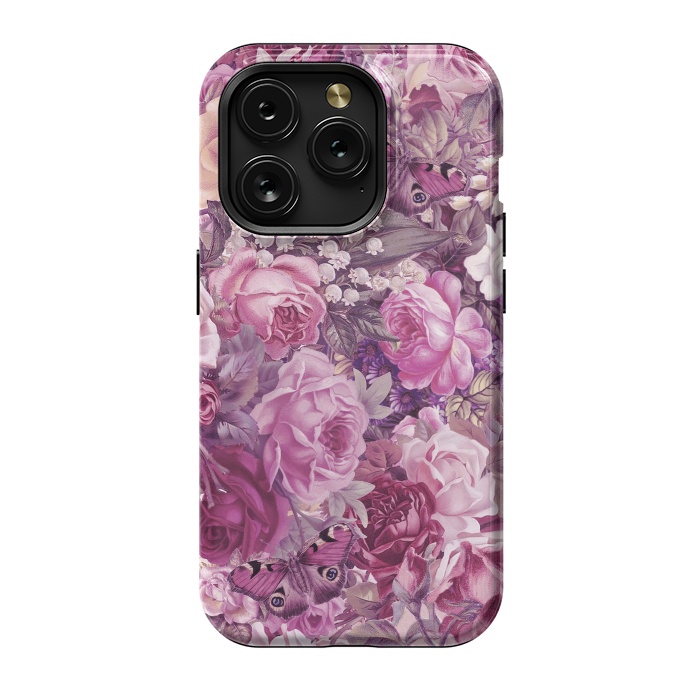 iPhone 15 Pro StrongFit Vintage Pink Rose Butterfly Pattern by Andrea Haase