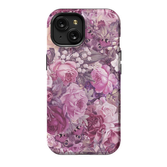 iPhone 15 StrongFit Vintage Pink Rose Butterfly Pattern by Andrea Haase