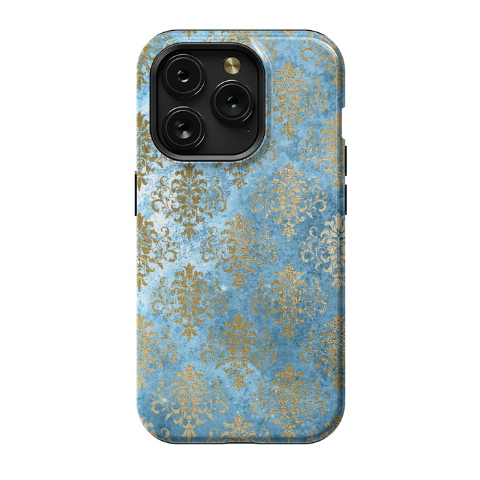 iPhone 15 Pro StrongFit Blue and Gold Trendy Vintage Damask Pattern by  Utart