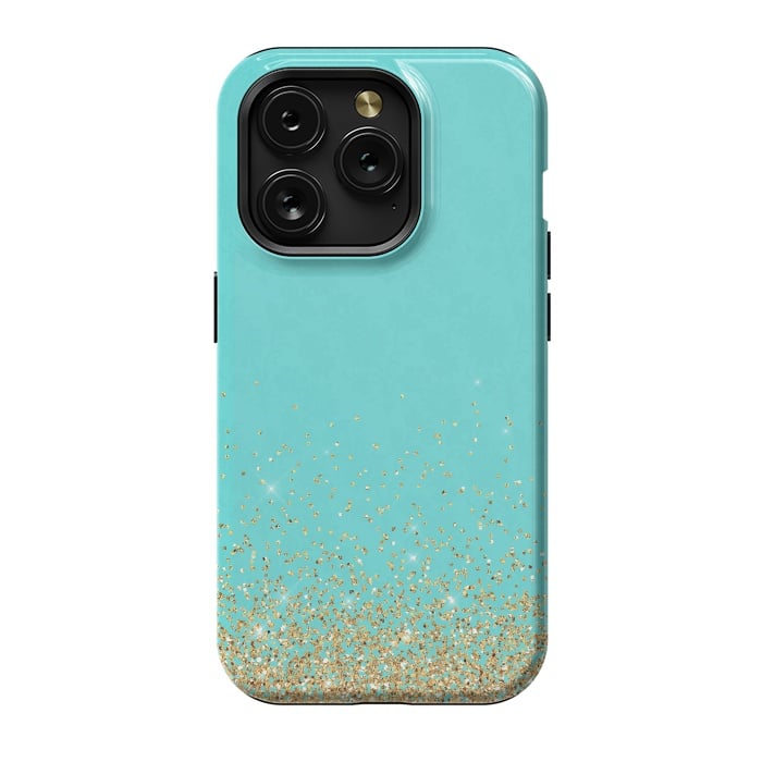 iPhone 15 Pro StrongFit Teal and Gold Glitter by  Utart