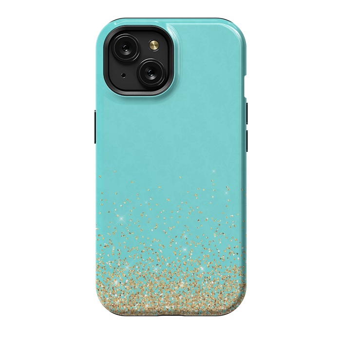 iPhone 15 StrongFit Teal and Gold Glitter by  Utart