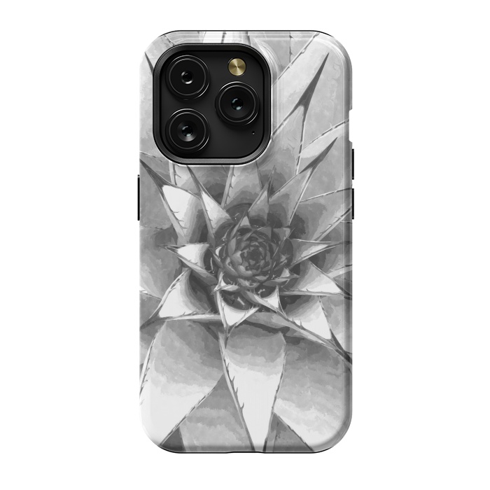 iPhone 15 Pro StrongFit Black and White Cactus Succulent by Alemi