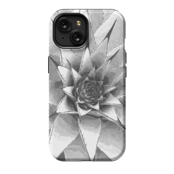 iPhone 15 StrongFit Black and White Cactus Succulent by Alemi