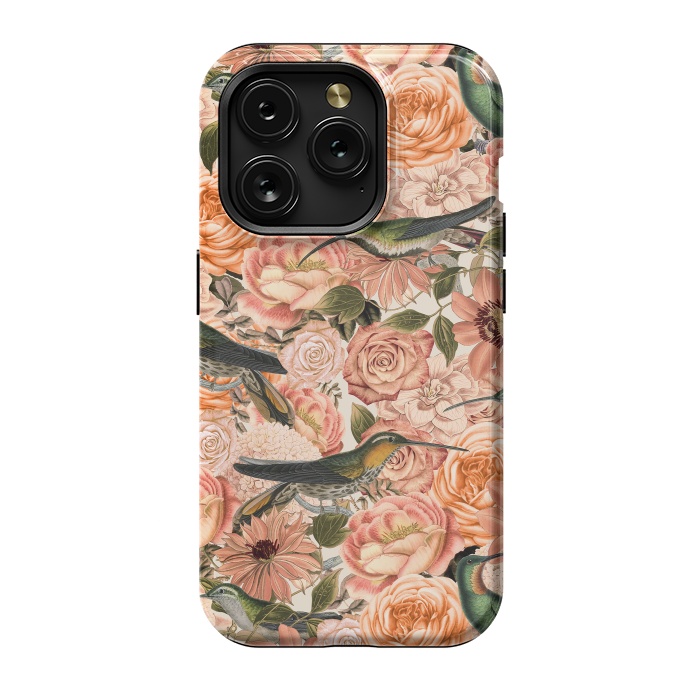 iPhone 15 Pro StrongFit Vintage Flower And Hummingbird Pattern by Andrea Haase