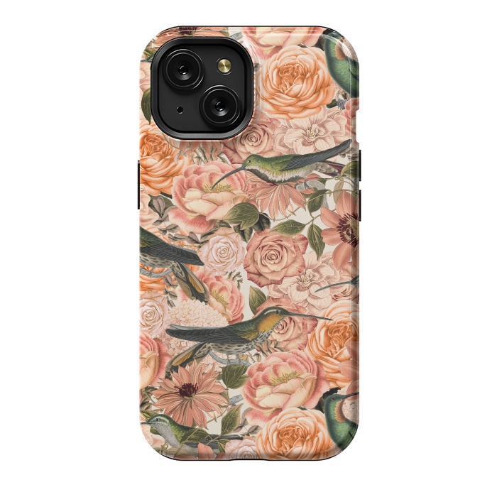 iPhone 15 StrongFit Vintage Flower And Hummingbird Pattern by Andrea Haase