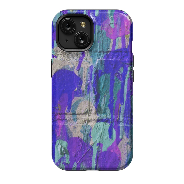 iPhone 15 StrongFit Blue And Purple Spray Paint Wall by Andrea Haase