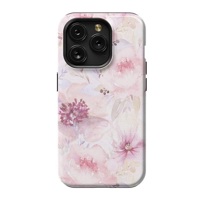 iPhone 15 Pro StrongFit Pink Pastel Watercolor Flower Pattern by  Utart