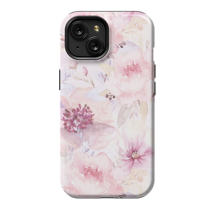 iPhone 15 StrongFit Pink Pastel Watercolor Flower Pattern by  Utart