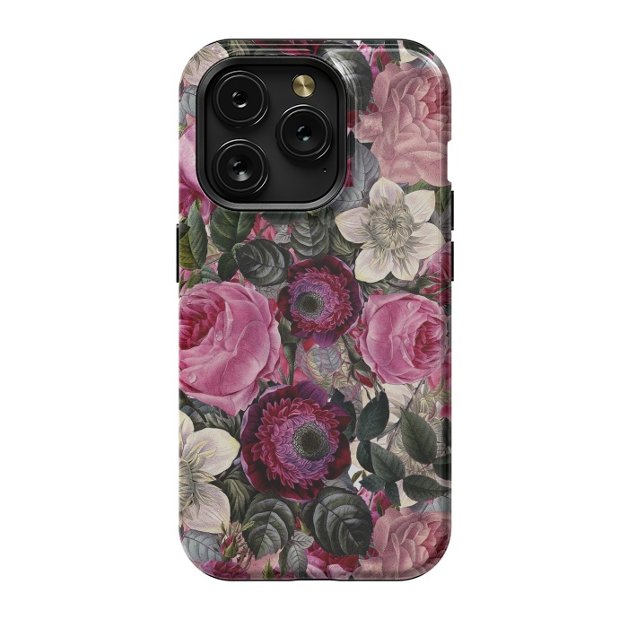 iPhone 15 Pro StrongFit Purple and Pink Retro Flower Roses Pattern by  Utart