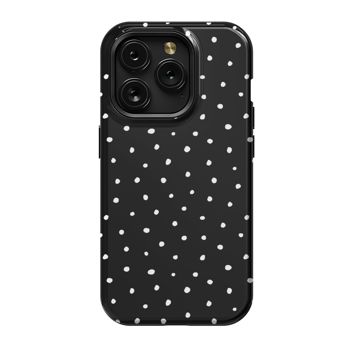 iPhone 15 Pro StrongFit Hand drawn little white polka dots on black by DaDo ART
