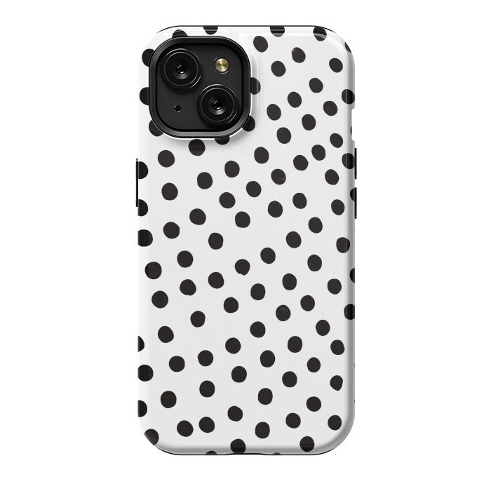 iPhone 15 StrongFit Drunk black polka dots on white by DaDo ART