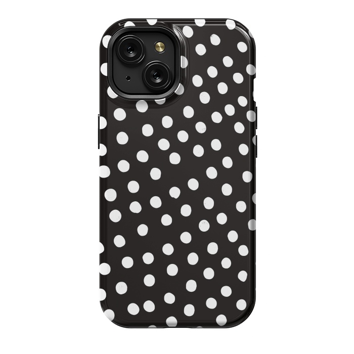 iPhone 15 StrongFit Drunk little white polka dots on black  by DaDo ART