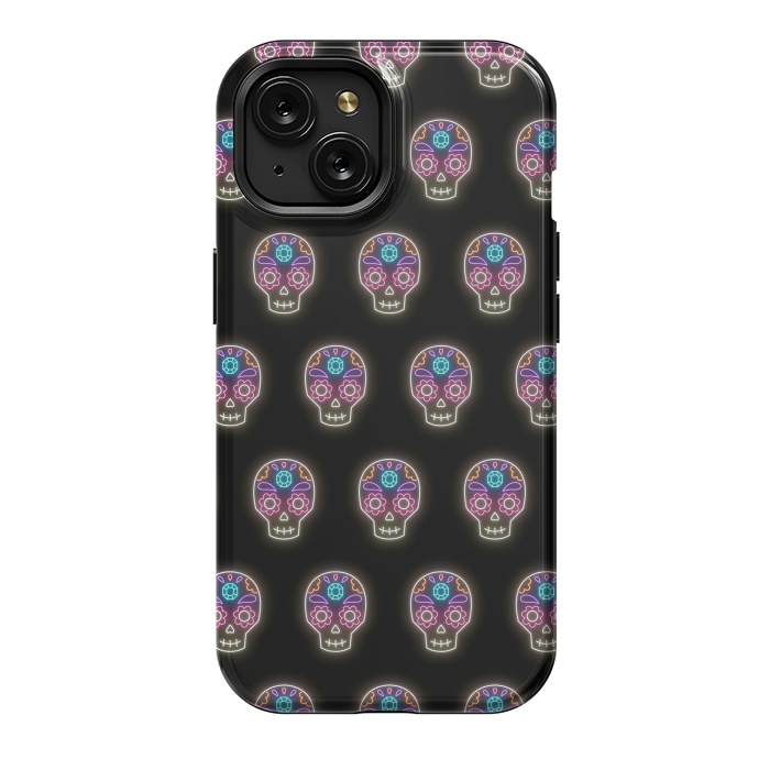 iPhone 15 StrongFit Neon sugar skull pattern by Laura Nagel