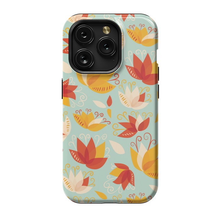 iPhone 15 Pro StrongFit Whimsical Abstract Colorful Lily Floral Pattern by Boriana Giormova