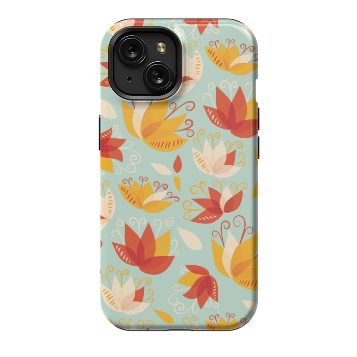 iPhone 15 StrongFit Whimsical Abstract Colorful Lily Floral Pattern by Boriana Giormova