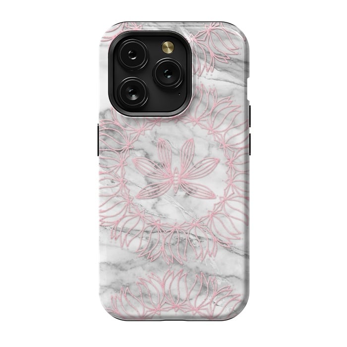 iPhone 15 Pro StrongFit Pink Glitter Mandala on Marble by  Utart