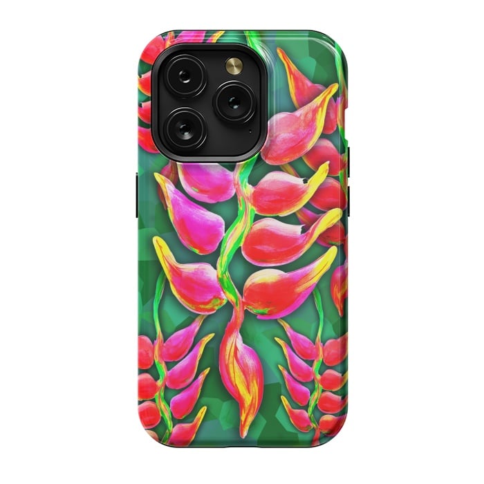 iPhone 15 Pro StrongFit Exotic Flowers Heliconia Pendula Bright Red  by BluedarkArt