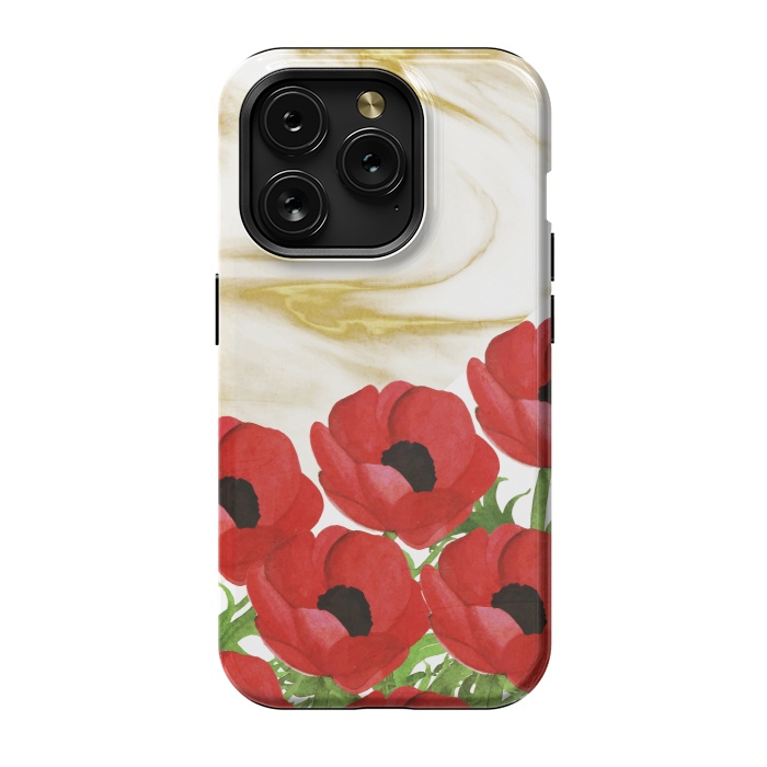 iPhone 15 Pro StrongFit Red Flowers on Marbel by Rossy Villarreal