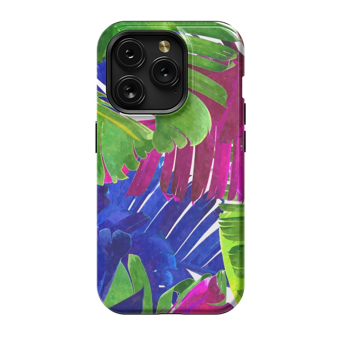 iPhone 15 Pro StrongFit Colorful Tropica Leaves by Alemi