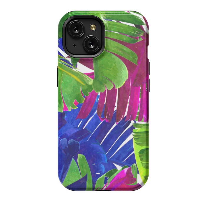 iPhone 15 StrongFit Colorful Tropica Leaves by Alemi