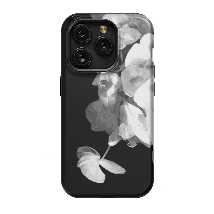 iPhone 15 Pro StrongFit White Orchids Black Background by Alemi