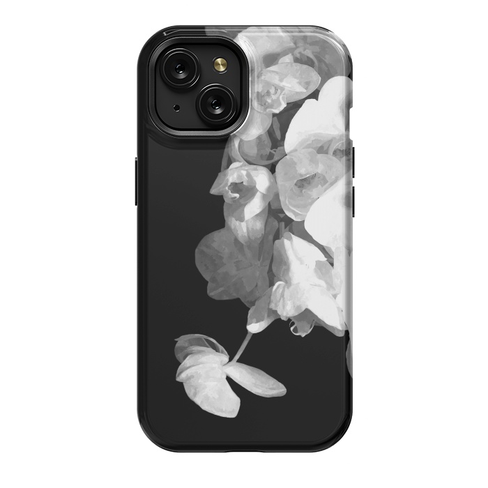 iPhone 15 StrongFit White Orchids Black Background by Alemi
