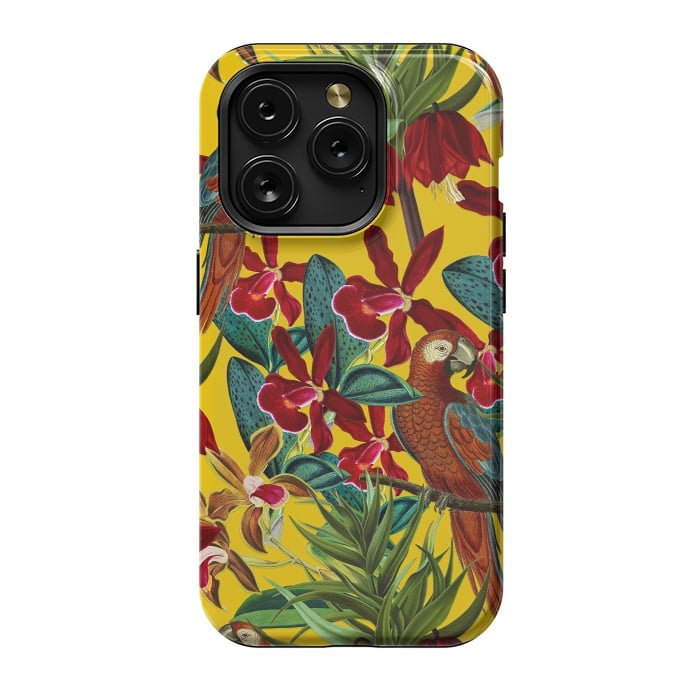 iPhone 15 Pro StrongFit Parrots in tropical flower jungle by  Utart