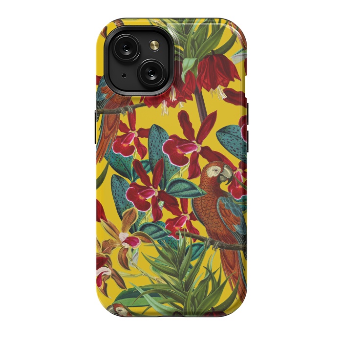 iPhone 15 StrongFit Parrots in tropical flower jungle by  Utart