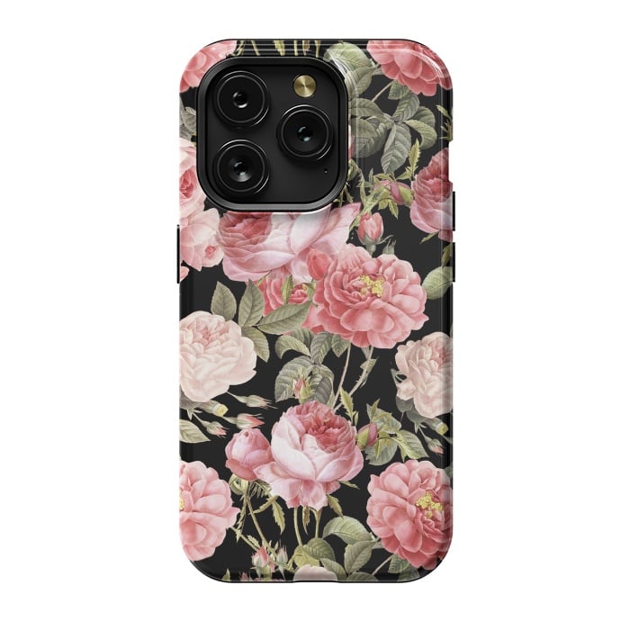 iPhone 15 Pro StrongFit Bridal Roses Pattern on Black by  Utart