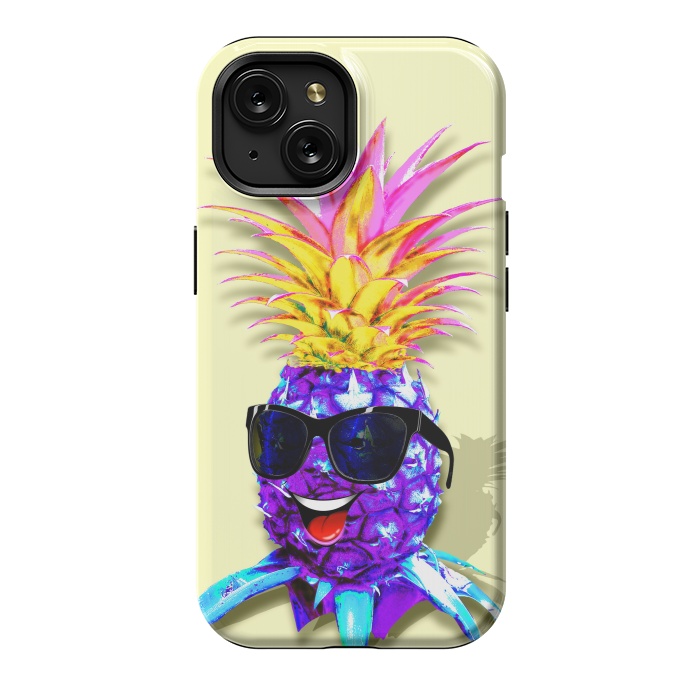 iPhone 15 StrongFit Pineapple Ultraviolet Happy Dude with Sunglasses  by BluedarkArt