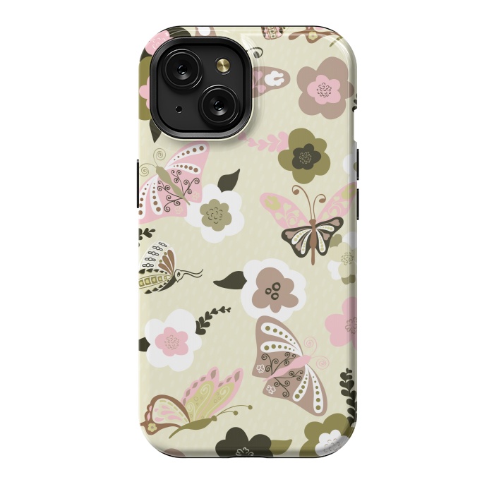 iPhone 15 StrongFit Beautiful Butterflies on Mint Green by Paula Ohreen
