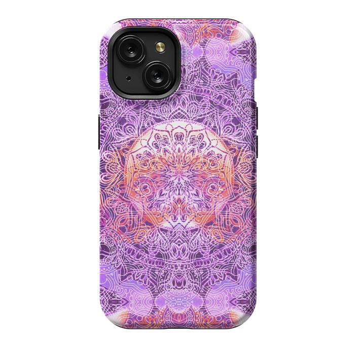 iPhone 15 StrongFit Purple orange hippy mandala by Oana 