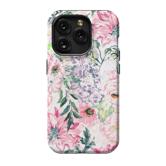 iPhone 15 Pro StrongFit Boho chic watercolor pink floral hand paint by InovArts