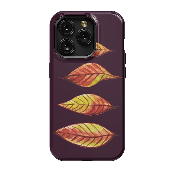 iPhone 15 Pro StrongFit Four Red Yellow Ink Watercolor Painted Autumn Leaves by Boriana Giormova