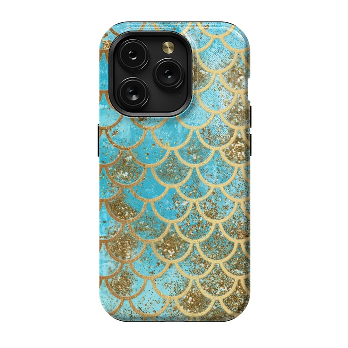 iPhone 15 Pro StrongFit Blue, Glitter and Gold Mermaid Scales by  Utart