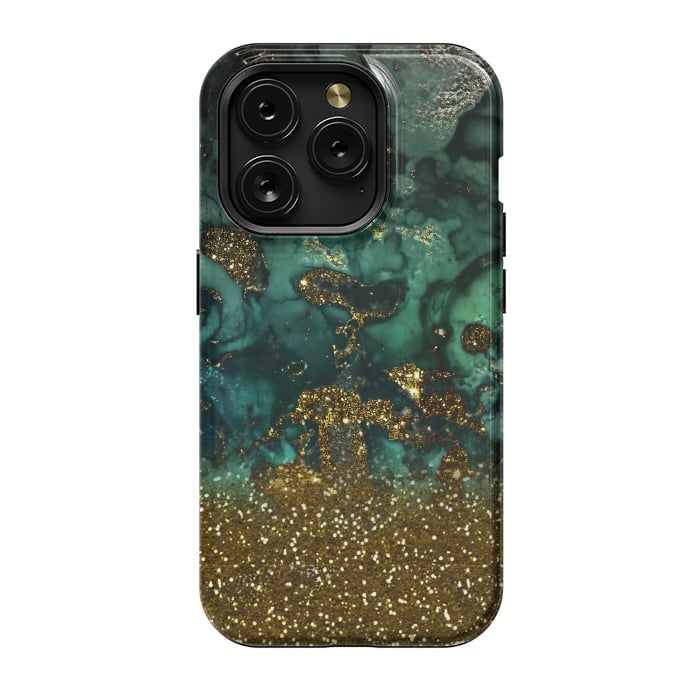 iPhone 15 Pro StrongFit Green Malachite Marble and Gold Glitter by  Utart