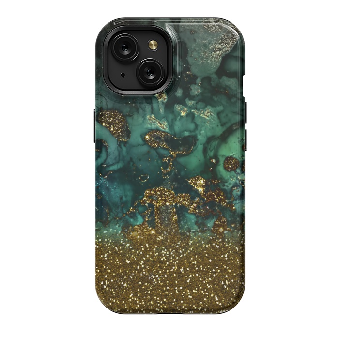 iPhone 15 StrongFit Green Malachite Marble and Gold Glitter by  Utart