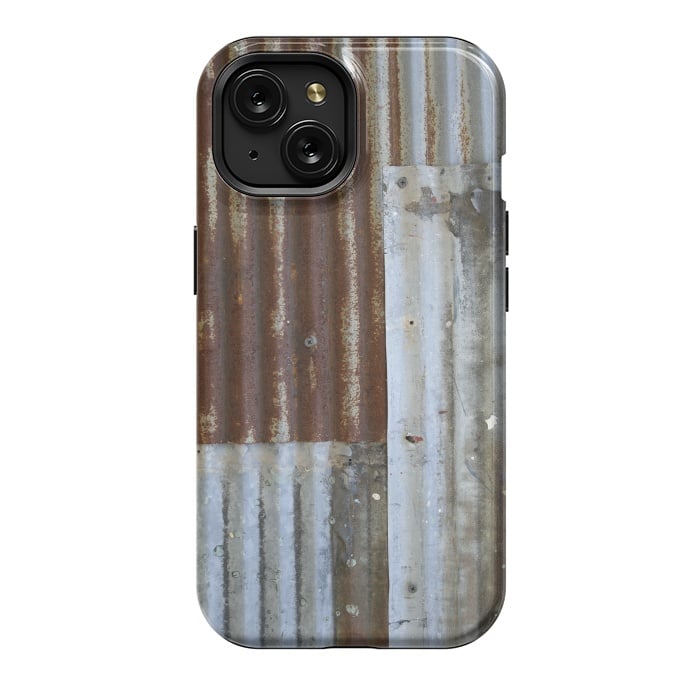 iPhone 15 StrongFit Rusty Corrugated Metal Patches 2 by Andrea Haase