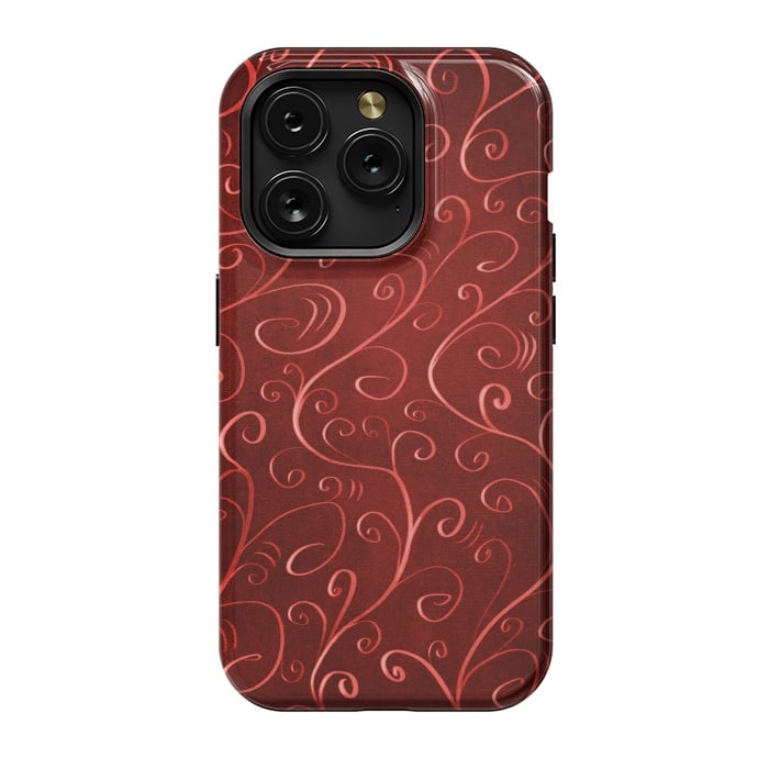 iPhone 15 Pro StrongFit Whimsical Elegant Textured Red Swirl Pattern by Boriana Giormova