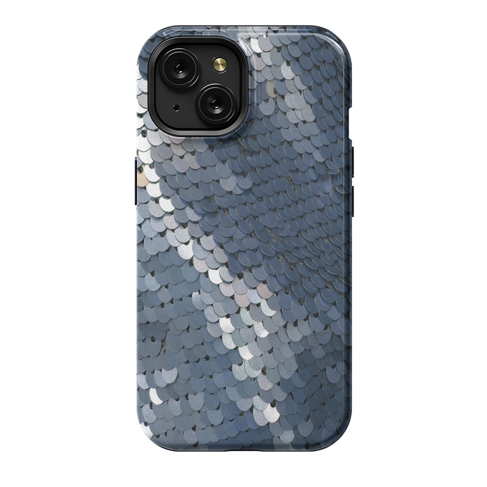 iPhone 15 StrongFit Shiny Blue Gray Sequins by Andrea Haase