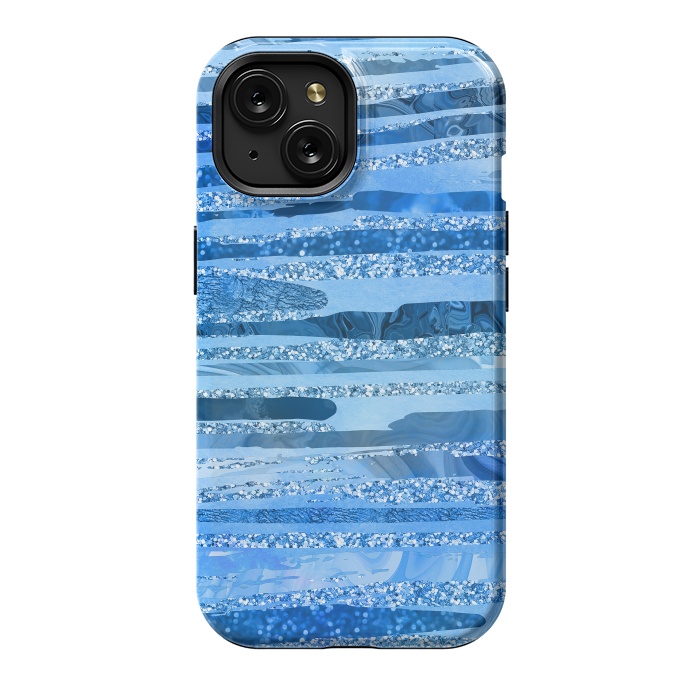 iPhone 15 StrongFit Blue And Aqua Glitter Stripes by Andrea Haase