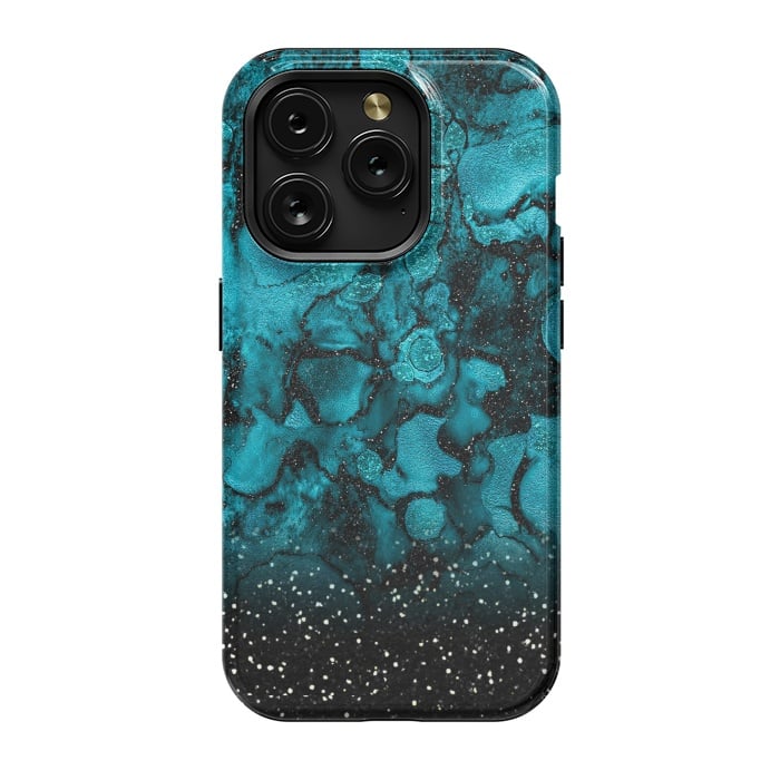 iPhone 15 Pro StrongFit Indigo Blue Marble and Black Glitter by  Utart