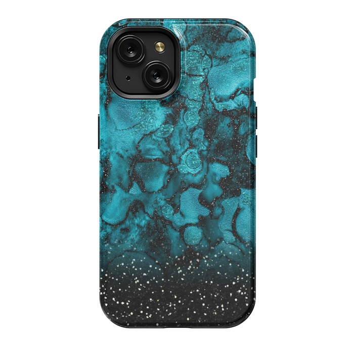 iPhone 15 StrongFit Indigo Blue Marble and Black Glitter by  Utart