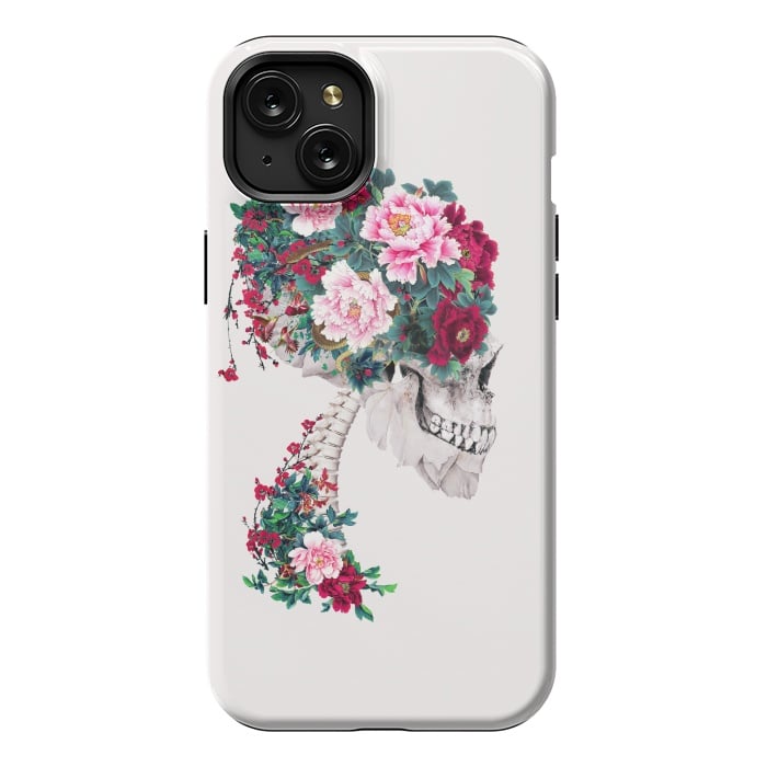 iPhone 15 Plus StrongFit Skull with Peonies by Riza Peker