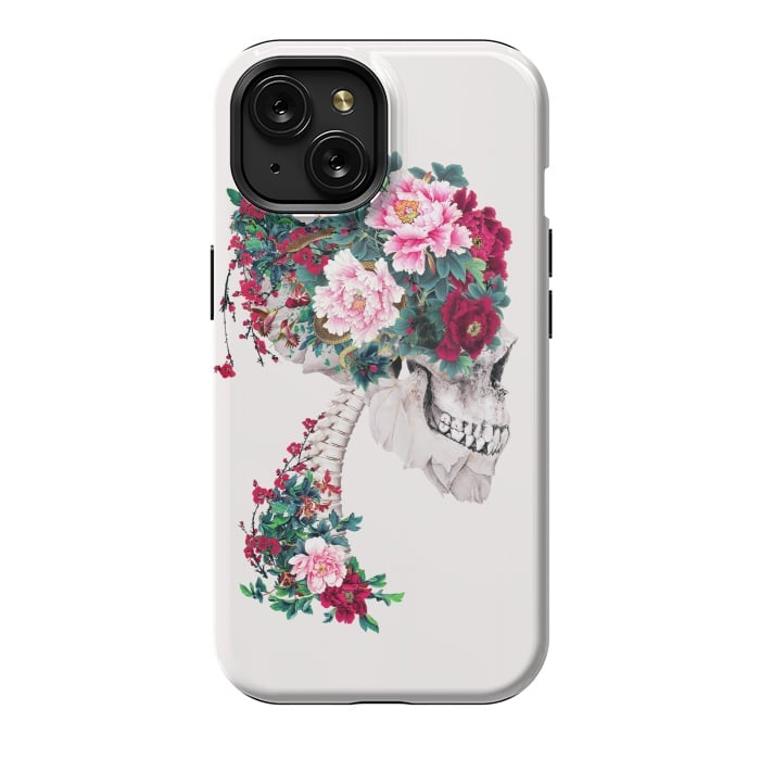 iPhone 15 StrongFit Skull with Peonies by Riza Peker