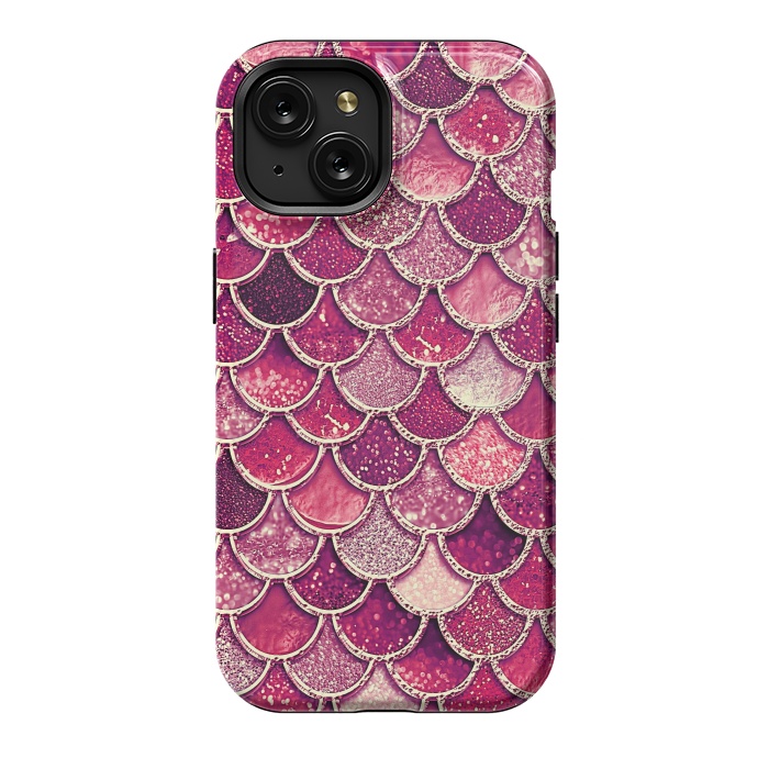 iPhone 15 StrongFit Pink and Purple Pretty Sparkling Mermaid Scales  by  Utart