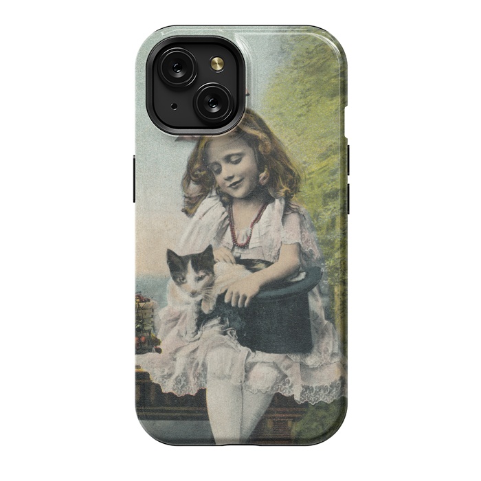 iPhone 15 StrongFit Retro Girl With Cat by Andrea Haase