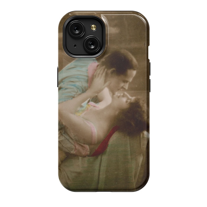 iPhone 15 StrongFit Old Postcard Kissing Couple by Andrea Haase