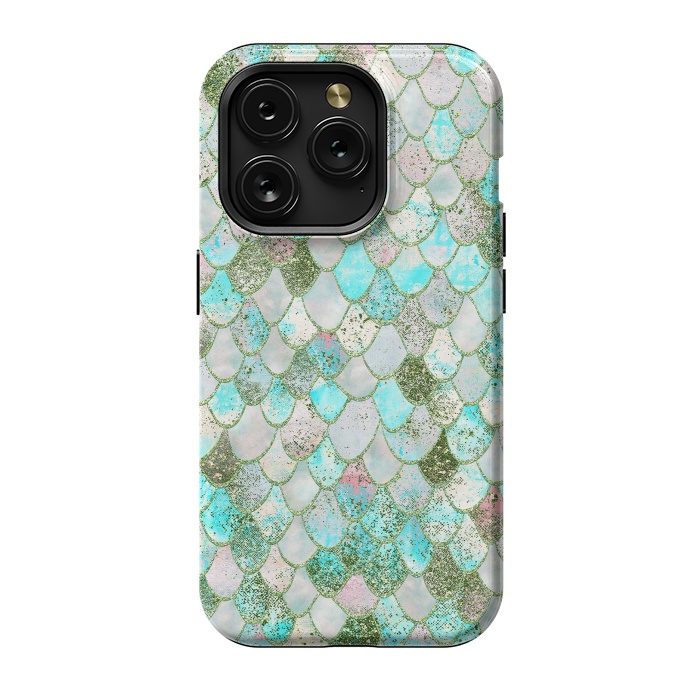 iPhone 15 Pro StrongFit Wonky Seafoam Watercolor Glitter Mermaid Scales by  Utart